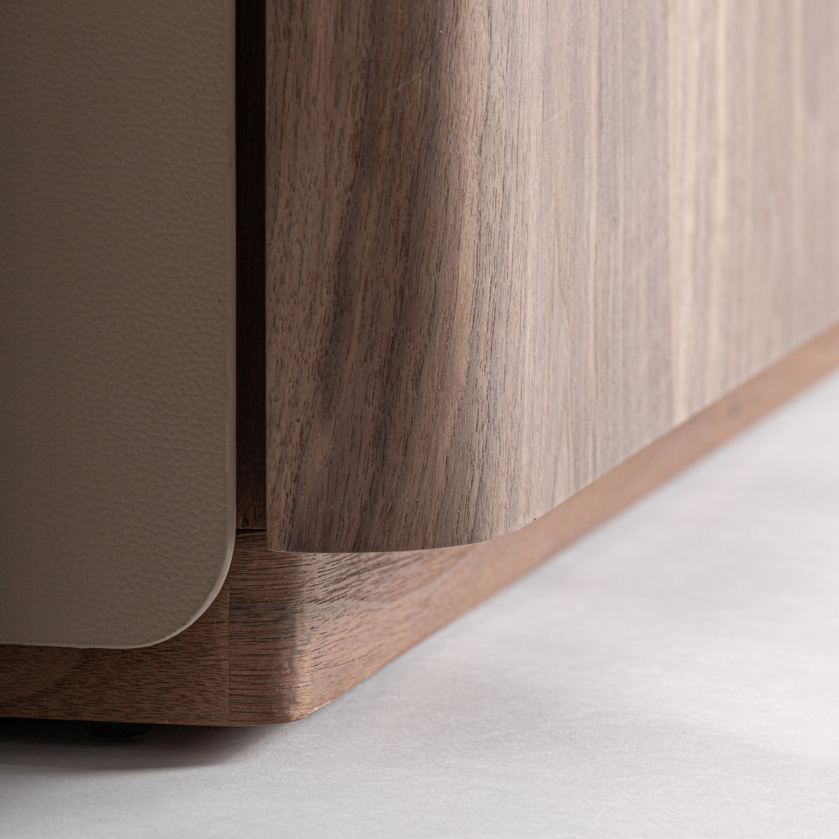 Vizille Bedside Table – Walnut Plywood & White Glass