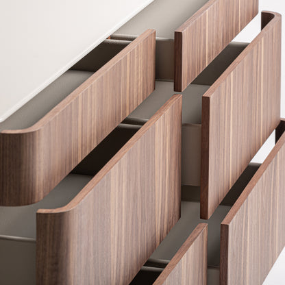 Vizille Kommode – Nussholzfurnier & Weißglas